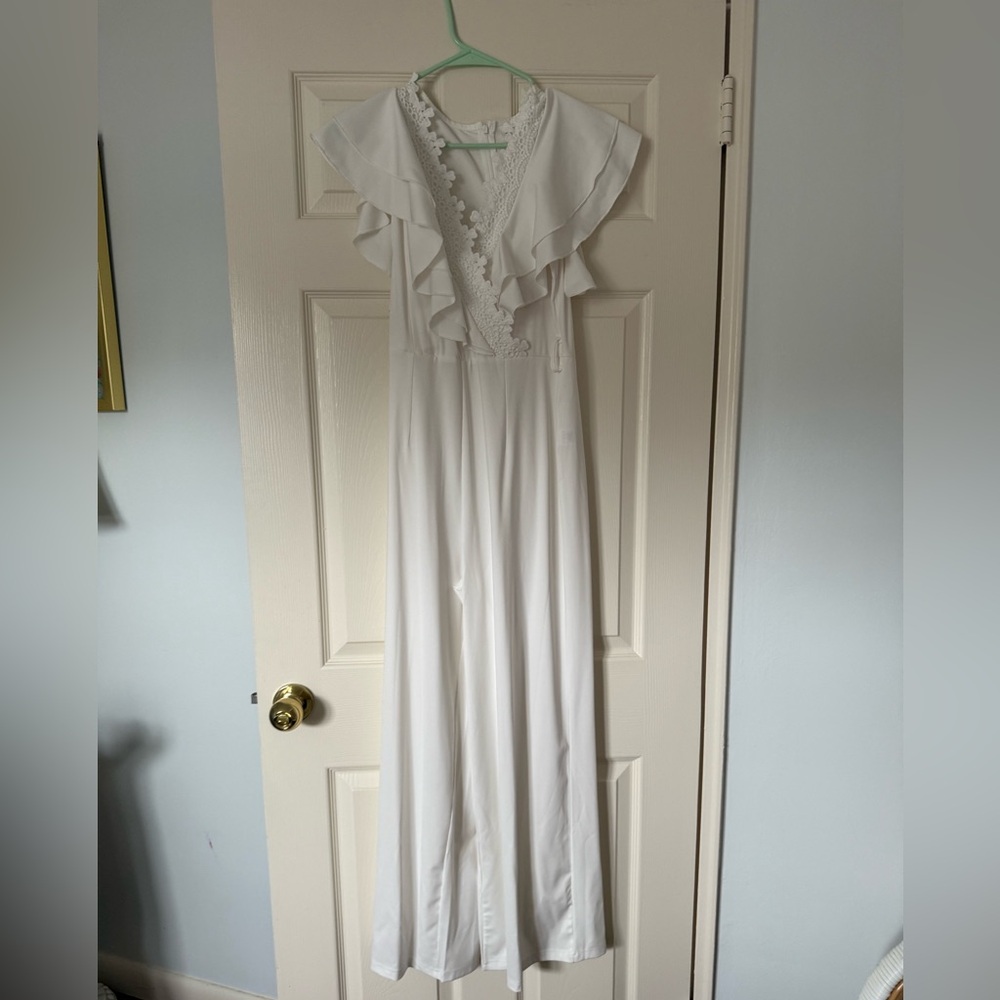 Elegant White Ruffled Jumpsuit